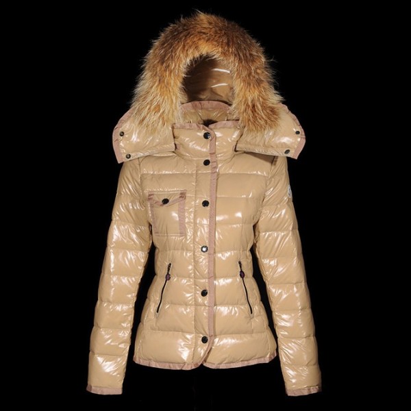 Moncler Moda Khaki Fur Cap Bottoni e tasche Donna Giacche uscita